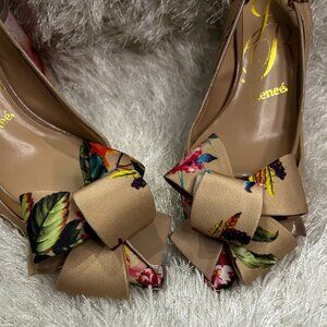 J Renee Nude Slingback with Bow (Foral Multi Color)